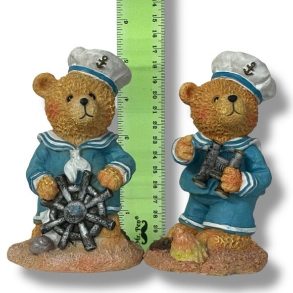 Sailor Bears Nautical Vintage Figurines Coastal Blue White 2 Pieces Collectible - Picture 6 of 16